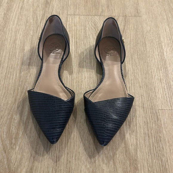 Tory Burch Navy lizard Embossed Viv D’orsay Flats - Picture 2 of 3